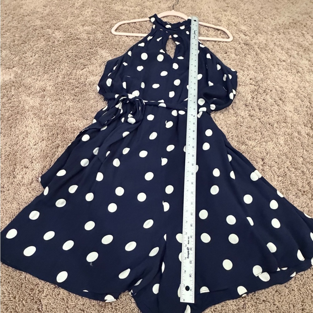 Large Anthropologie Maddie halter romper Navy blue White Polka Dot shorts - Picture 14 of 16
